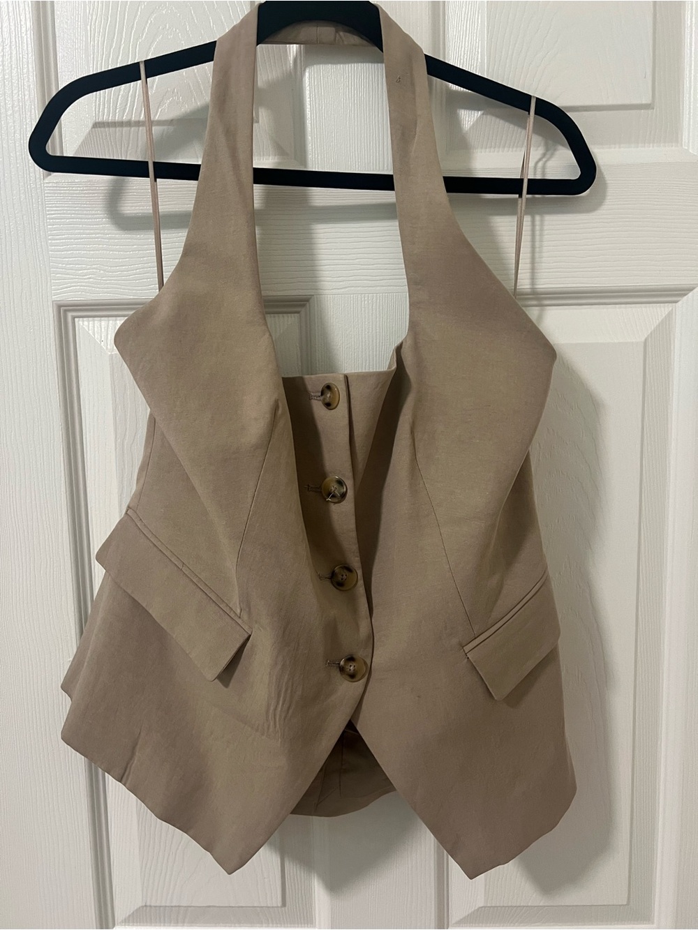 Tailored Halter Button-Front Vest in Taupe